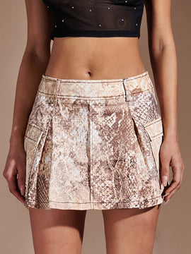 BAE Skort con estampado de piel de serpiente con bolsillo lateral con solapa