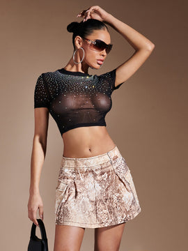 BAE Skort con estampado de piel de serpiente con bolsillo lateral con solapa