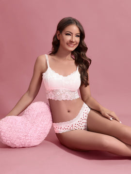 Bragas con estampado de corazon con encaje en contraste