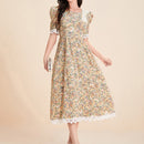 Mulvari Vestido con estampado floral de manga farol ribete con encaje