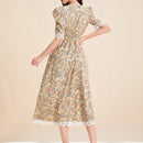Mulvari Vestido con estampado floral de manga farol ribete con encaje
