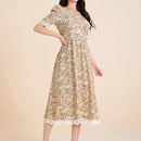 Mulvari Vestido con estampado floral de manga farol ribete con encaje