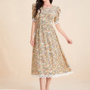 Mulvari Vestido con estampado floral de manga farol ribete con encaje