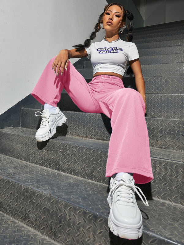 EZwear Jeans tipo boyfriend con bolsillo oblicuo de talle alto