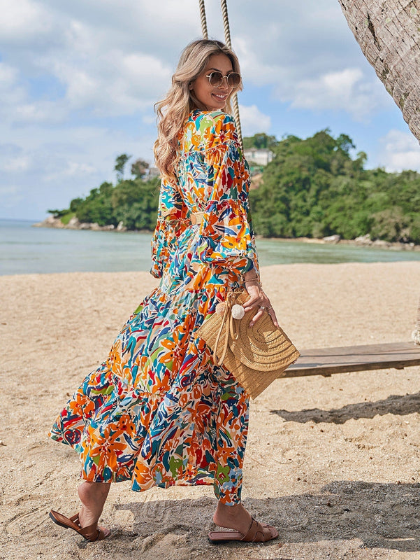 VCAY Vestido con estampado floral de manga farol sin cinturon