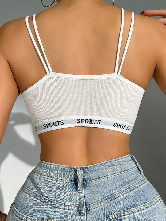 Sujetador con cinta con letra con abertura