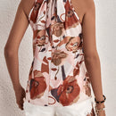 Clasi Blusa con estampado floral con cordon trasero de cuello halter