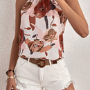 Clasi Blusa con estampado floral con cordon trasero de cuello halter