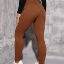 EZwear Pantalon ajustado de cintura alta para mujer en unicolor. Pantalon casual de primavera/verano