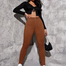 EZwear Pantalon ajustado de cintura alta para mujer en unicolor. Pantalon casual de primavera/verano
