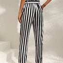 Vcay pantalones con estampado de rayas de cintura con volante con cinturon