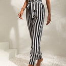 Vcay pantalones con estampado de rayas de cintura con volante con cinturon
