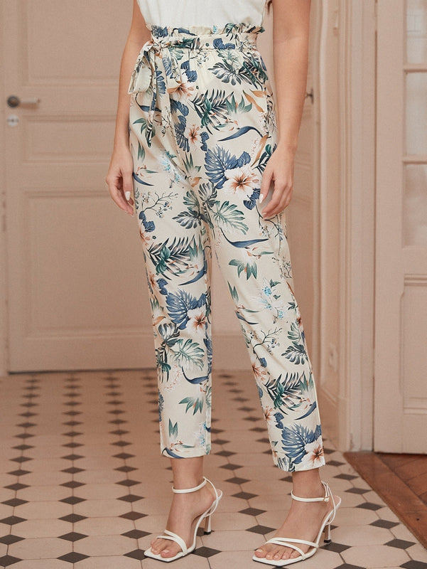 Frenchy Pantalones con cinturon con volante con estampado floral