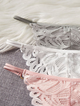 Conjunto De Lenceria Con Encaje Y Panty, 3 Unidades Por Paquete