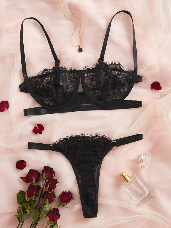 Conjunto De 2 Piezas De Ropa Interior De Encaje Para Mujeres (con Varilla)