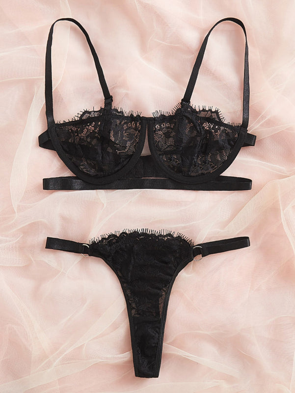 Conjunto De 2 Piezas De Ropa Interior De Encaje Para Mujeres (con Varilla)