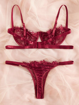 Conjunto De 2 Piezas De Ropa Interior De Encaje Para Mujeres (con Varilla)