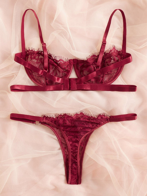 Conjunto De 2 Piezas De Ropa Interior De Encaje Para Mujeres (con Varilla)
