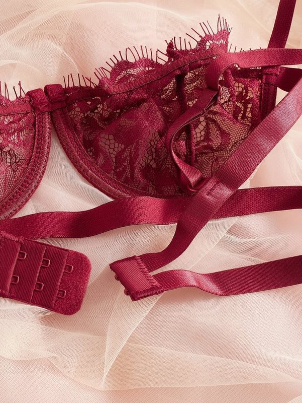 Conjunto De 2 Piezas De Ropa Interior De Encaje Para Mujeres (con Varilla)