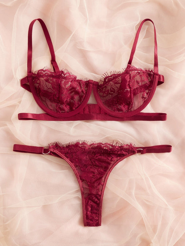 Conjunto De 2 Piezas De Ropa Interior De Encaje Para Mujeres (con Varilla)