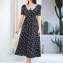 Mulvari Vestido con estampado floral con encaje en contraste cuello de manga farol