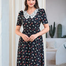 Mulvari Vestido con estampado floral con encaje en contraste cuello de manga farol