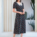 Mulvari Vestido con estampado floral con encaje en contraste cuello de manga farol