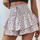 Essnce Shorts con estampado floral de cintura con volante con cordon delantero bajo con fruncido