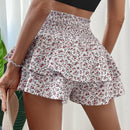 Essnce Shorts con estampado floral de cintura con volante con cordon delantero bajo con fruncido