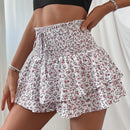 Essnce Shorts con estampado floral de cintura con volante con cordon delantero bajo con fruncido