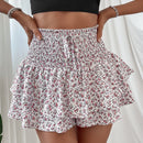 Essnce Shorts con estampado floral de cintura con volante con cordon delantero bajo con fruncido