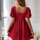 VCAY Vestido linea A de cuello cuadrado de manga farol
