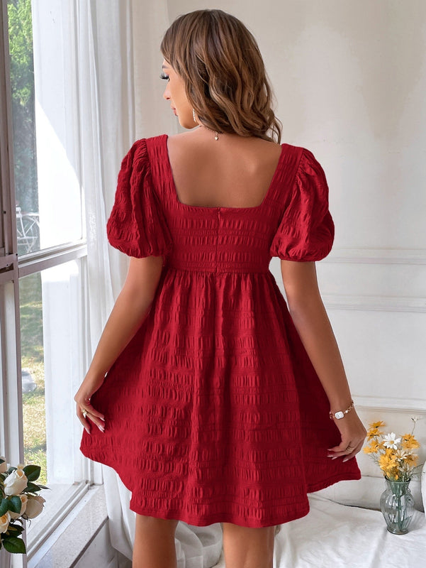 VCAY Vestido linea A de cuello cuadrado de manga farol