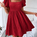VCAY Vestido linea A de cuello cuadrado de manga farol