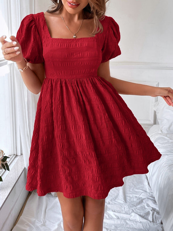 VCAY Vestido linea A de cuello cuadrado de manga farol