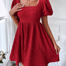 VCAY Vestido linea A de cuello cuadrado de manga farol