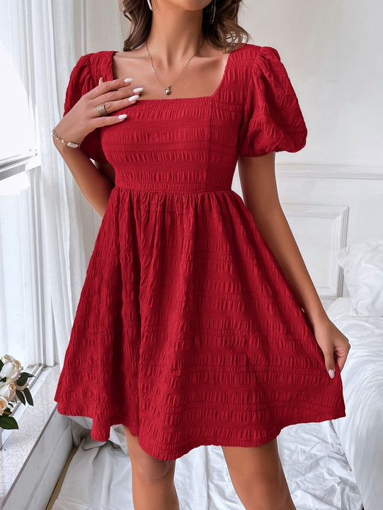 VCAY Vestido linea A de cuello cuadrado de manga farol