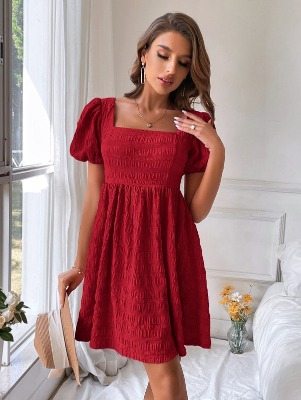 VCAY Vestido linea A de cuello cuadrado de manga farol