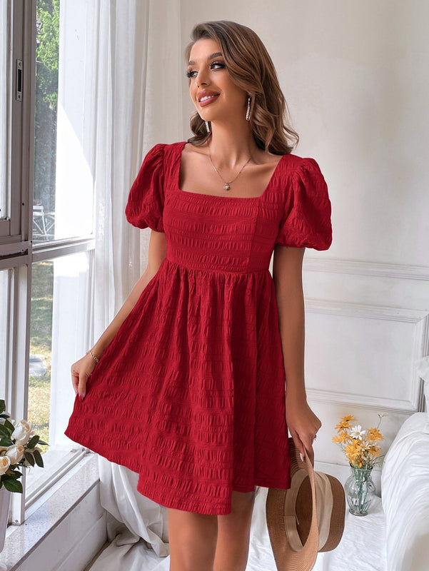 VCAY Vestido linea A de cuello cuadrado de manga farol