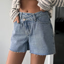 DAZY Shorts De Mezclilla Para Mujeres Con Cintura Asimetrica Y Ajuste Holgado