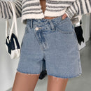 DAZY Shorts De Mezclilla Para Mujeres Con Cintura Asimetrica Y Ajuste Holgado