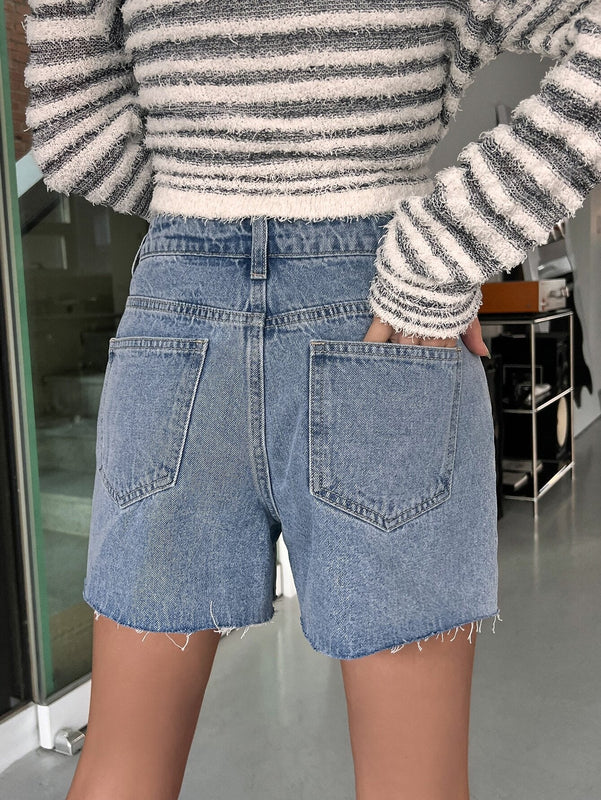 DAZY Shorts De Mezclilla Para Mujeres Con Cintura Asimetrica Y Ajuste Holgado