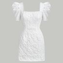 Mod vestido floral jacquard de cuello cuadrado de manga farol