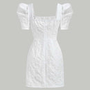 Mod vestido floral jacquard de cuello cuadrado de manga farol