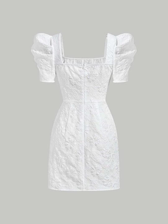 Mod vestido floral jacquard de cuello cuadrado de manga farol