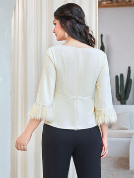 Modely Blusa ribete con fleco unicolor