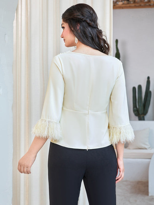 Modely Blusa ribete con fleco unicolor