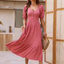 VCAY Vestido linea A con boton delantero de manga farol
