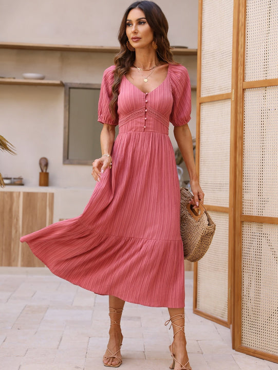 VCAY Vestido linea A con boton delantero de manga farol