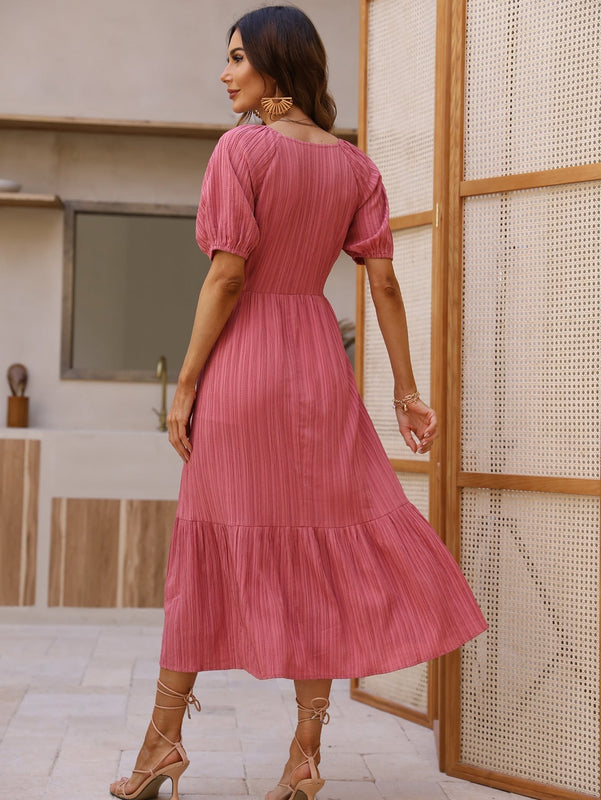 VCAY Vestido linea A con boton delantero de manga farol